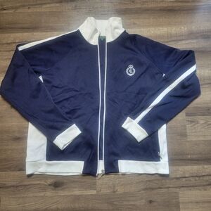 Ralph Lauren XL Navy Crest Crown Zip-Up Active Knit Chic Versatile Jacket White